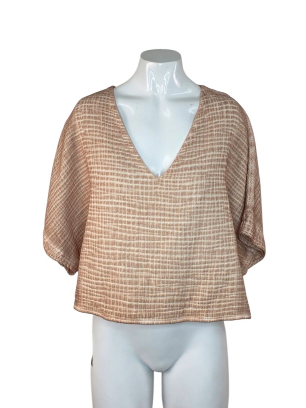 IKIKIZ Pokoloko Crinkle Crop Top, Beige, 100% Turkish Cotton, V-Neck, O/S